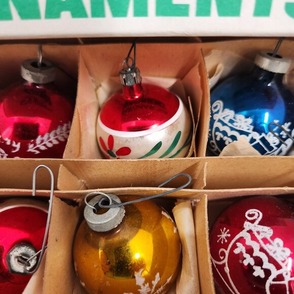 Vintage Santa Land Mercury Glass Ornaments Hand Blown Christmas Poland Box of 9 - Picture 4 of 5